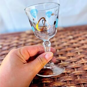 Vintage Mid Century Atomic Teardrop Cocktail Glass Turquoise Gold